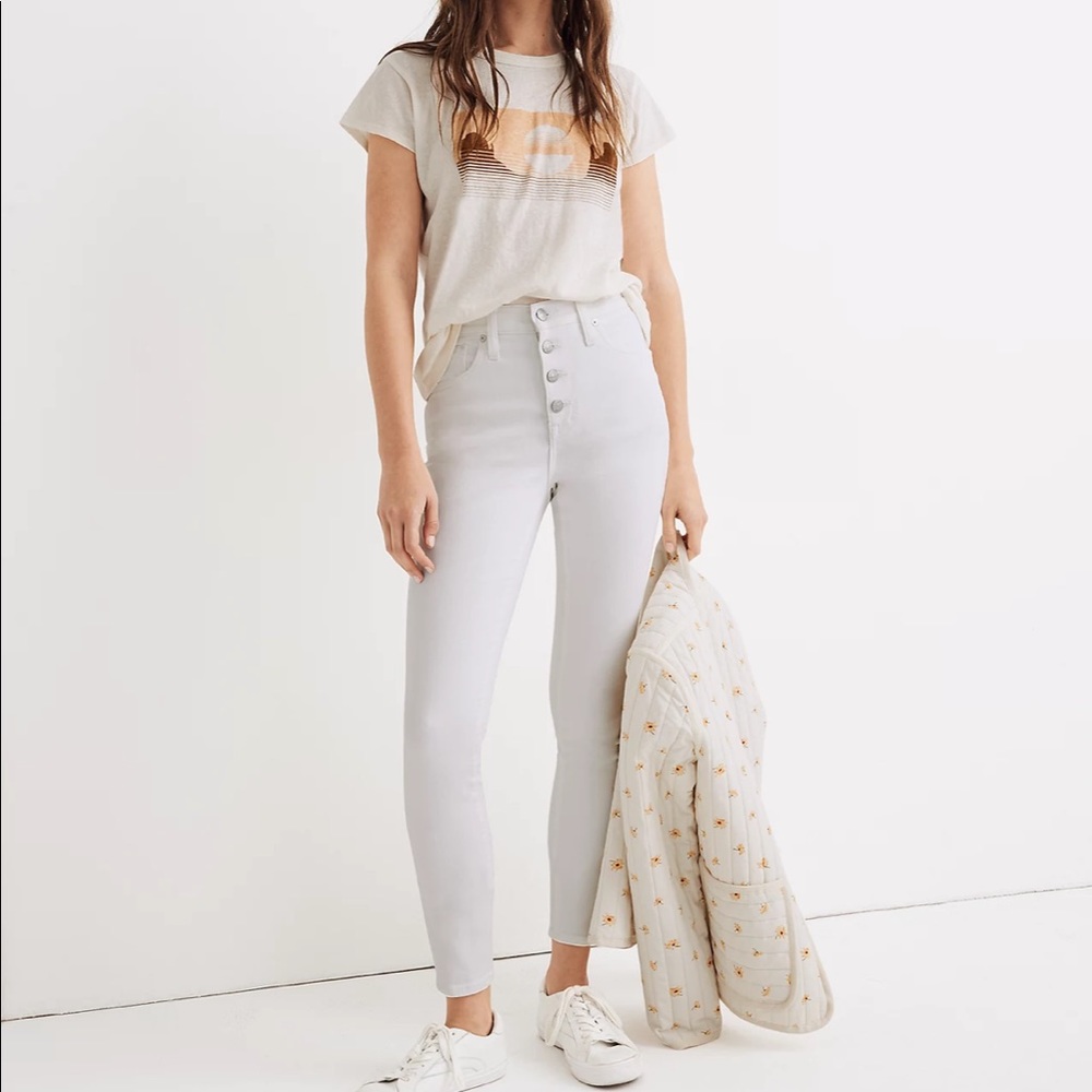 NWT Madewell Womens 10" High Rise Skinny Crop Jeans in Pure White Button Front